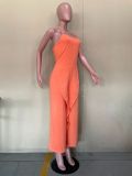 Solid Halter Backless Ruffled Jumpsuit OLYF-6067-1