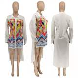 Casual Printed Long Sleeve Split High Low Shirt WMEF-20761