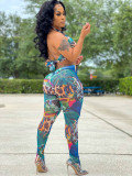 Sexy Printed Wrap Chest Two Piece Pants Set LSD-81008
