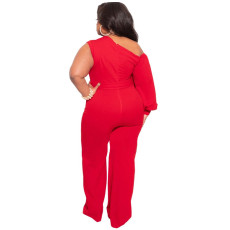 Plus Size One Shoulder Long Sleeve Sashes Jumpsuit NNWF-7089