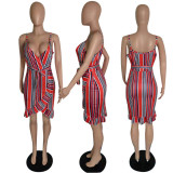 Sexy Striped Spaghetti Strap Sashes Mini Dress WPF-80228