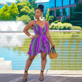 Sexy Striped Spaghetti Strap Sashes Mini Dress WPF-80228