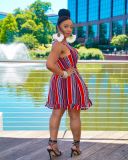 Sexy Striped Spaghetti Strap Sashes Mini Dress WPF-80228