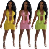 Sexy Hollow Top And Mini Skirt Two Piece Sets ZDF-31152