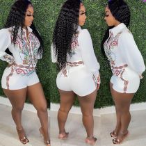 Casual Printed Long Sleeve Belted Romper MEM-88379