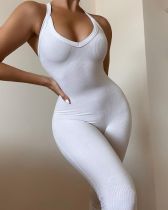 Solid Sleeveless Sling Cross Strap Tight Jumpsuit BGN-172