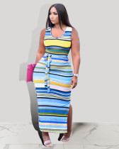 Sleeveless Contrast Color Striped Print Dress CXLF-KK828