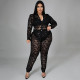 Plus Size Lace Perspective Bodysuit+Pants 2 Piece Sets NNWF-7264