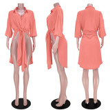 Solid Color Button Slit Long Shirt ASL-6397