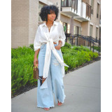 Solid Color Button Slit Long Shirt ASL-6397