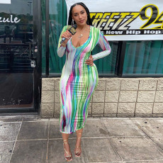 Sexy Printed Long Sleeve Maxi Dress WMEF-20768