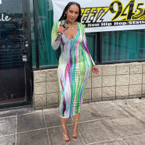 Sexy Printed Long Sleeve Maxi Dress WMEF-20768