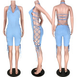 Solid Color Bandage Hollow Sexy Playsuits ASL-6265