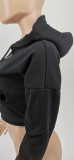 Black Hooded Zipper Long Sleeve Cropped Coat WSYF-5893