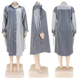 Plus Size Splice Striped Print Shirt Dress ASL-7039