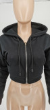 Black Hooded Zipper Long Sleeve Cropped Coat WSYF-5893