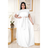Plus Size Fashion Solid Color Short Sleeve Long Skirt Suits ASL-7025