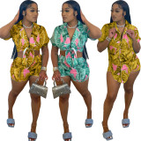Casual Printed Short Sleeve Shirt And Shorts 2 Piece Sets OMY-80038