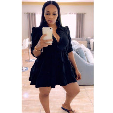 Plus Size Solid Long Sleeve Mini Dress OMY-80037