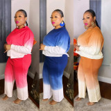 Plus Size Gradient Long Sleeve Two Piece Pants Set WPF-80268