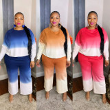 Plus Size Gradient Long Sleeve Two Piece Pants Set WPF-80268