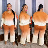 Plus Size Gradient Long Sleeve Two Piece Pants Set WPF-80268