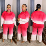 Plus Size Gradient Long Sleeve Two Piece Pants Set WPF-80268