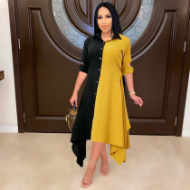 Plus Size Contrast Color Long Sleeve Irregular Shirt Dress ML-7455