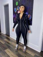 Casual Long Sleeve Zipper Skinny Jumpsuit JRF-3644