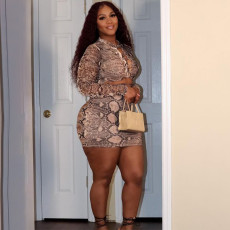 Plus Size Snake Skin Print Bandage Mini Dress NNWF-7282