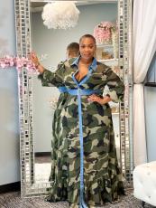 Plus Size Camo Print Long Sleeve Maxi Dress BMF-079