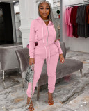Solid Hooded Zipper Long Sleeve 2 Piece Suits LDS-3289