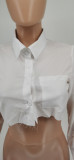 White Long Sleeve Cropped Blouse Top WSYF-5897