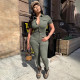 Casual Solid Short Sleeve Pockets Jumpsuit YIM-211