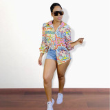 Casual Printed Long Sleeve Turndown Collat Blouse QZX-6227