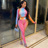 Gradient Hollow Out Long Sleeve 2 Piece Pants Set LDS-3290