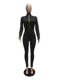 Casual Solid Long Sleeve Zipper Slim Jumpsuit MZ-2655