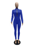 Casual Solid Long Sleeve Zipper Slim Jumpsuit MZ-2655