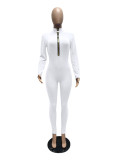 Casual Solid Long Sleeve Zipper Slim Jumpsuit MZ-2655