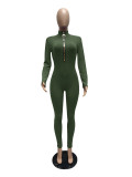 Casual Solid Long Sleeve Zipper Slim Jumpsuit MZ-2655