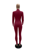 Casual Solid Long Sleeve Zipper Slim Jumpsuit MZ-2655