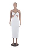 Sexy Solid Hollow Spaghetti Strap Midi Dress MZ-2653