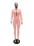 Casual Solid Long Sleeve Zipper Slim Jumpsuit MZ-2655