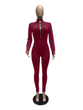 Casual Solid Long Sleeve Zipper Slim Jumpsuit MZ-2655