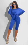 Solid Long Sleeve Top+Knee Length Pants 2 Piece Sets MZ-2558