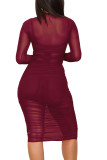 Sexy Mesh See Through Club Dress+Cami Top+Shorts 3 Piece Sets MZ-2482