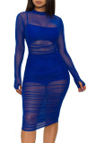 Sexy Mesh See Through Club Dress+Cami Top+Shorts 3 Piece Sets MZ-2482