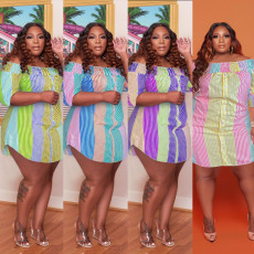 Plus Size Fashion Off Shoulder Print Mini Dress NY-2149