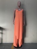Plus Size Solid Split Sling Top Wide Leg Pants 2 Piece Sets OLYF-6035-1