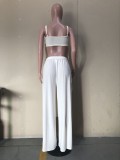 Plus Size Solid Split Sling Top Wide Leg Pants 2 Piece Sets OLYF-6035-1